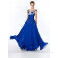Alibaba Elegant Long New Designer Cap Sleeve Royal Blue Color Tulle Beach Evening Dresses Or Bridesmaid Dress LE31